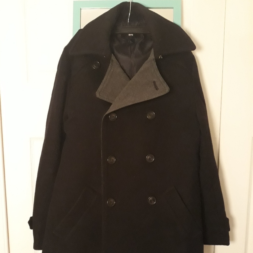 H&M Knee Length Wool Blend Black Coat